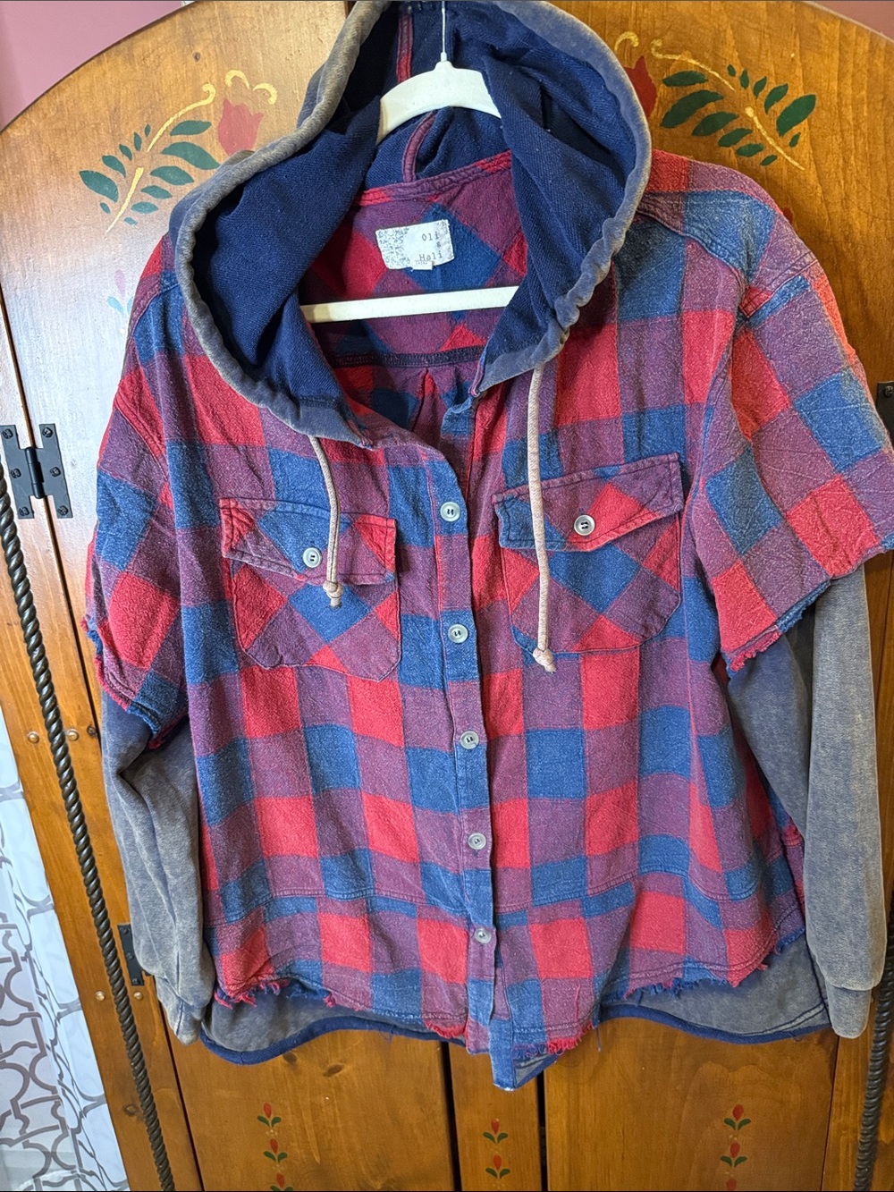 Oli & Hali Red and Blue Plaid Hooded Flannel Jacket shacket. L-1X sku8